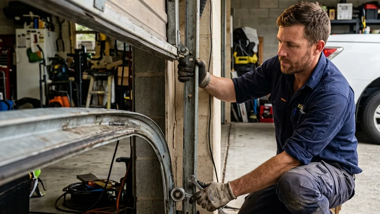 Garage door technician at work - remote and keypad programming