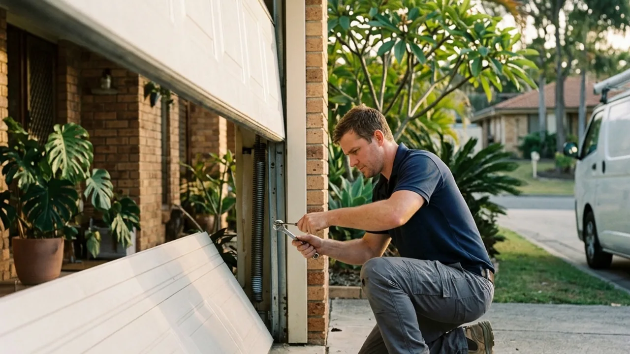 Emergency garage door repair securing a stuck Brisbane garage door same day