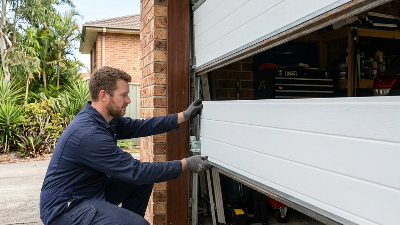 Damaged sectional door panel replacement on a Brisbane garage door