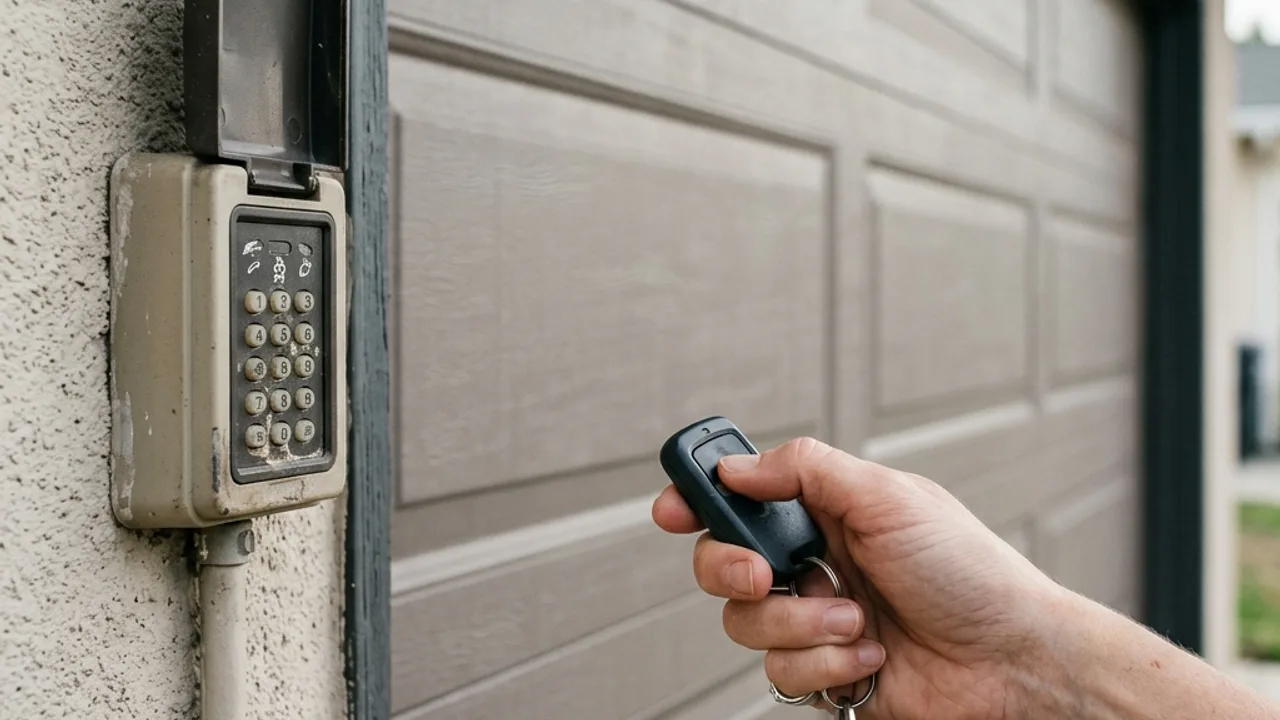 Garage door remote programming and entry keypad setup on a Brisbane garage